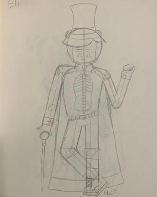 Eli Dawnton Poster Art sketch. The image depicts Eli Dawnton from the indie animated series, The Circus of Sinners, posing for the poster art of the series. (Traditional Media, 2025)