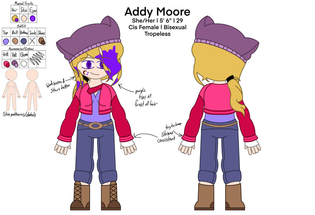 Addy Moore. Addy Moore is a redesign of an oc I made in middle school.