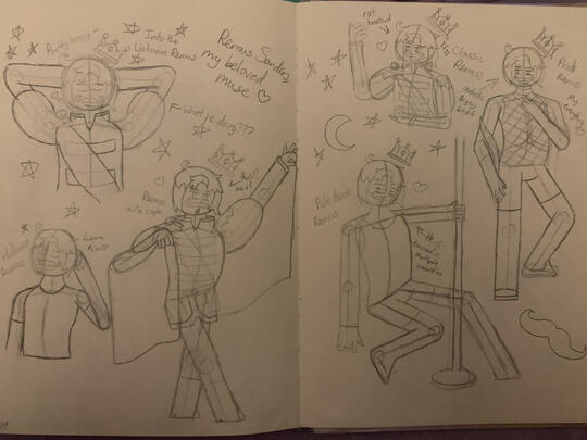 Remus Sanders Anatoy Practice sketches. The image depicts 6 drawings of Remus Sanders from Sanders Sides drawn from reference from different images &amp; photoshoots. (Traditional Media, 2025)