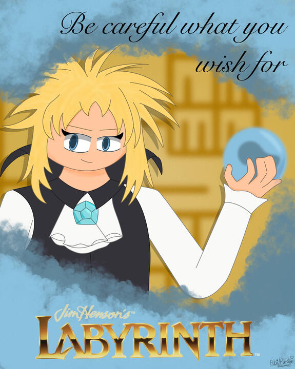 Jareth (Labyrinth). The image depicts Jareth the Goblin King from the Jim Henson movie, Labyrinth (1986). (Procreate, 2026)