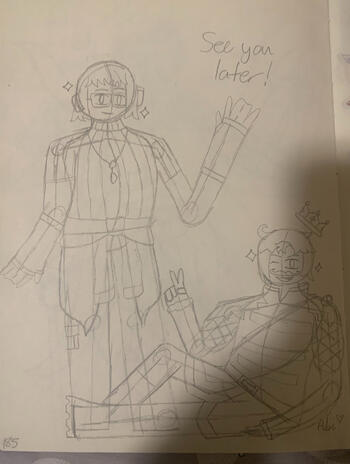This sketch is a sketch of my sona and Remus Sanders made for the end of my sketchbook.