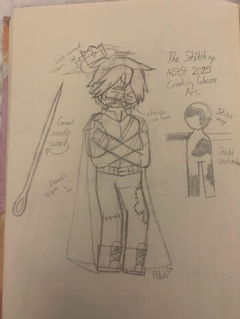 This sketch is a sketch of a character design concept for a combined lore AU of Sanders Sides and Five Nights at Freddy's.