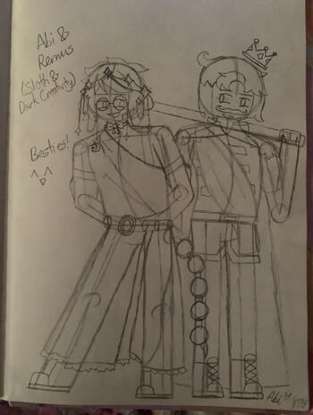 This sketch is a sketch of my Sanders Sides self insert oc and Remus Sanders.