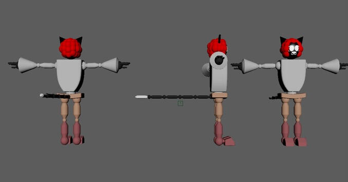 A character model of my oc, RX0521/Rowan, made for my Computer Animation 2 class